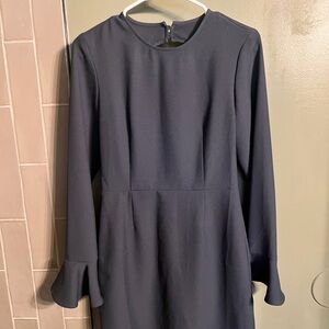 Leith Gray Sheath Dress with Bell Sleeves and Mandarin Collar